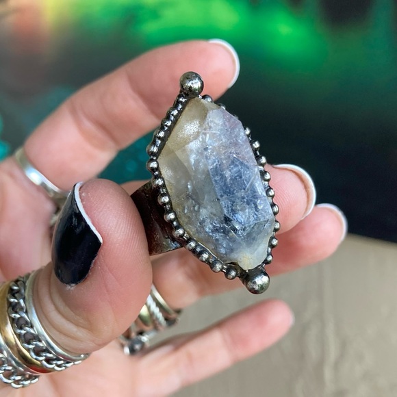 Natural phantom smokey crystal quartz gemstone adjustable ring boho goth - Picture 12 of 15